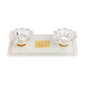 White and Gold Glass Shabbat Candlesticks on a Tray