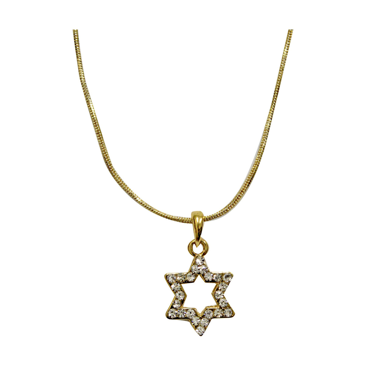 Necklace, Gold Plated with Crystals, Magen David