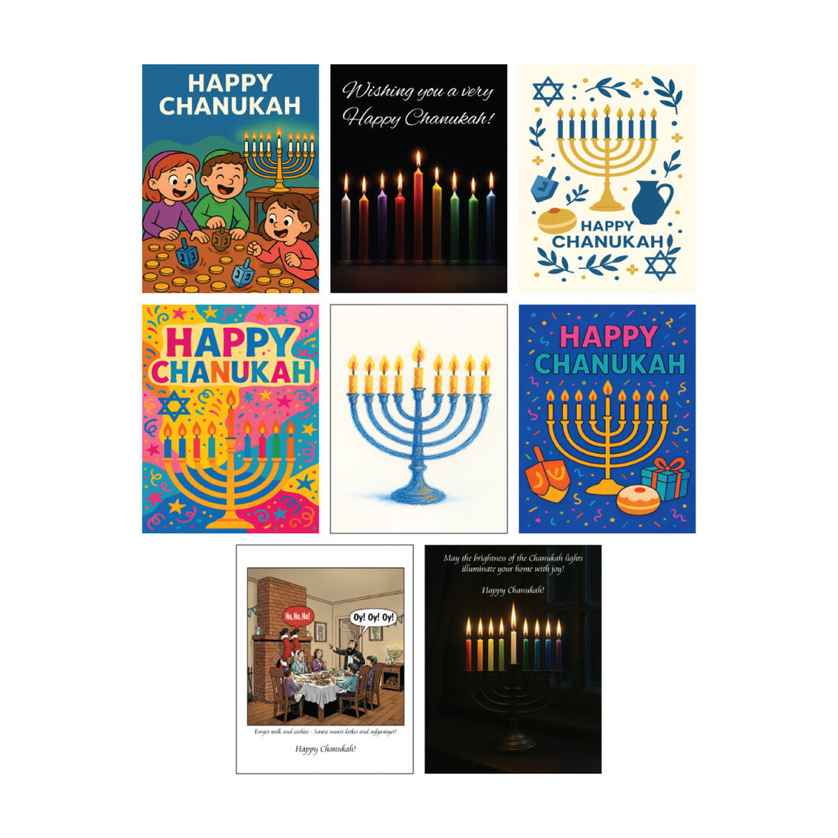 Chanukah Greeting Card, 8-Pack Assorted