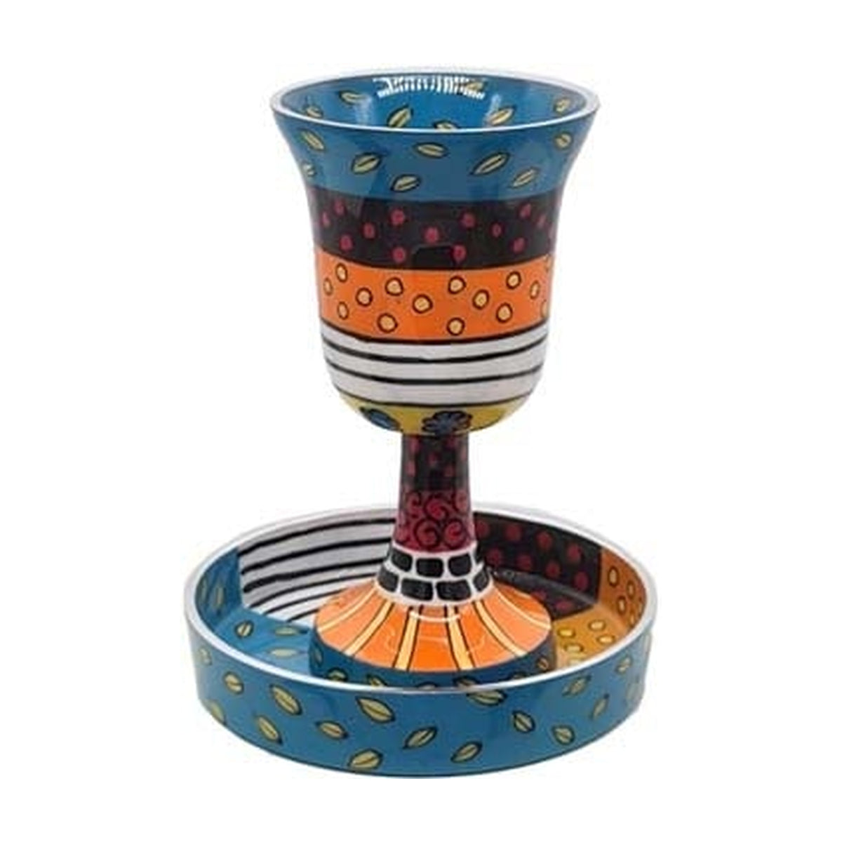 Hand-Painted Stemmed Kiddush Cup with Tray