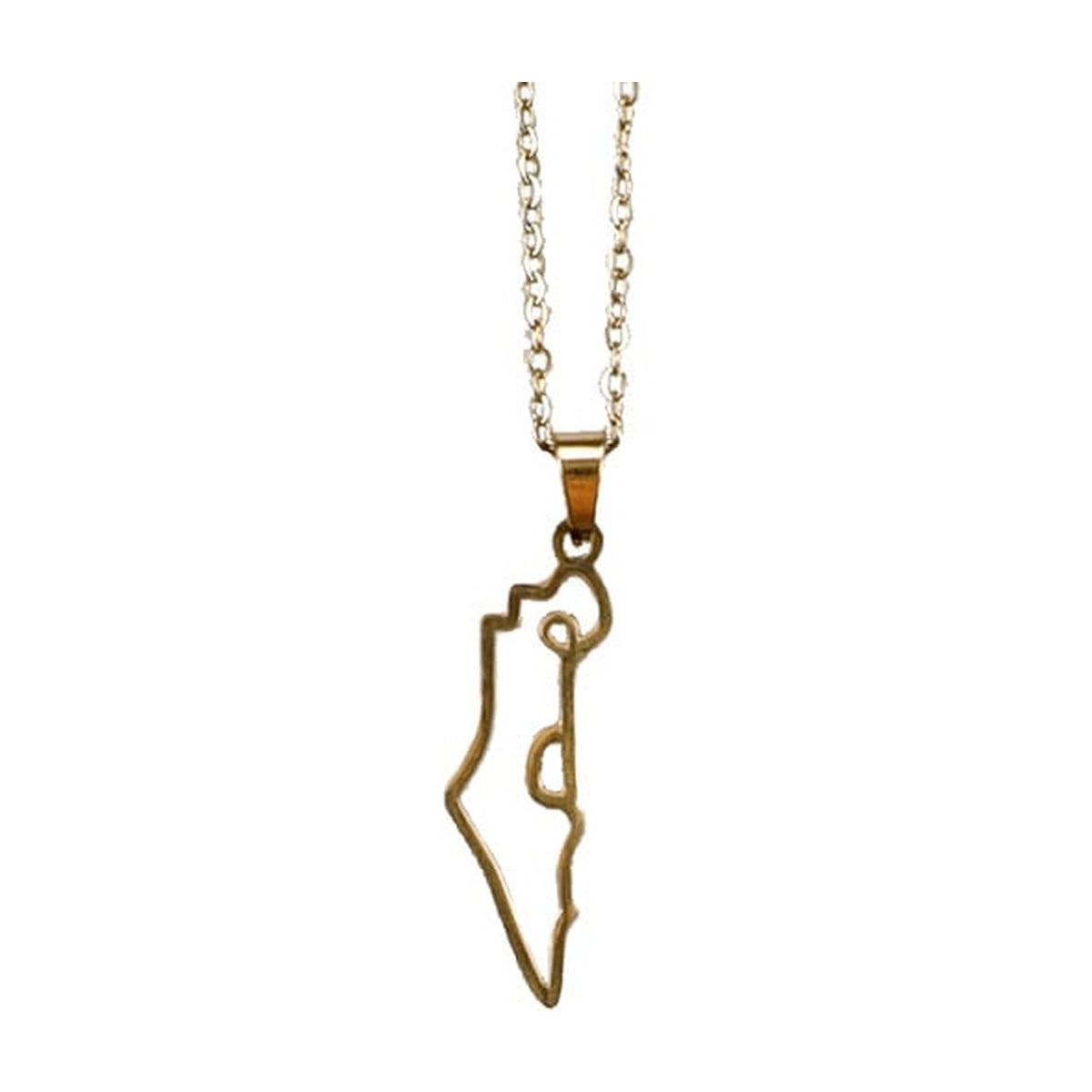 Gold-Tone Stainless Steel Israel Map Necklace - 50 cm