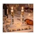 Pair of white marble candlesticks 15 cm including tray