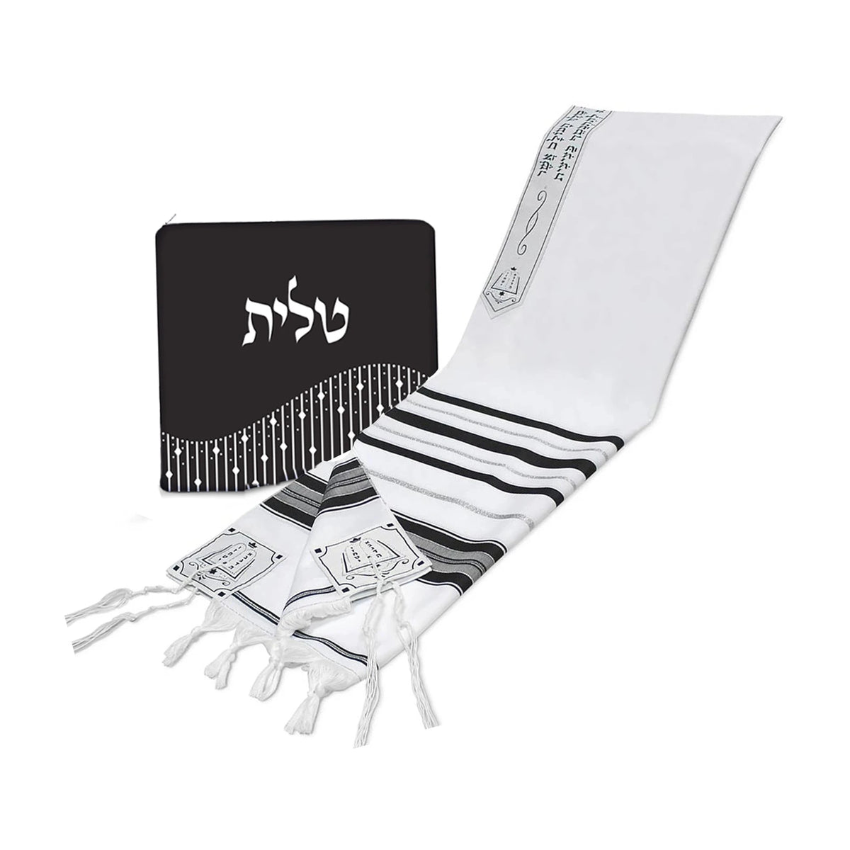 Elegant Acrylic Tallit Set - Black/Silver
