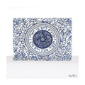 Glass Challah Board, Blue Damask Pattern