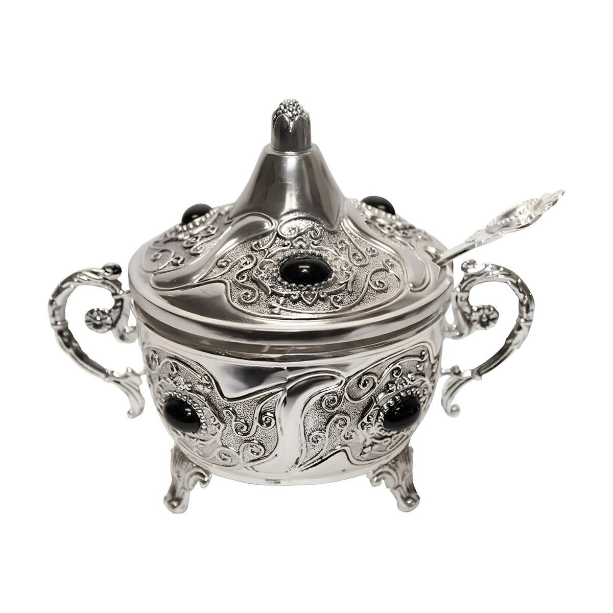 Charoset Dish, Silver Plated with Black Stones