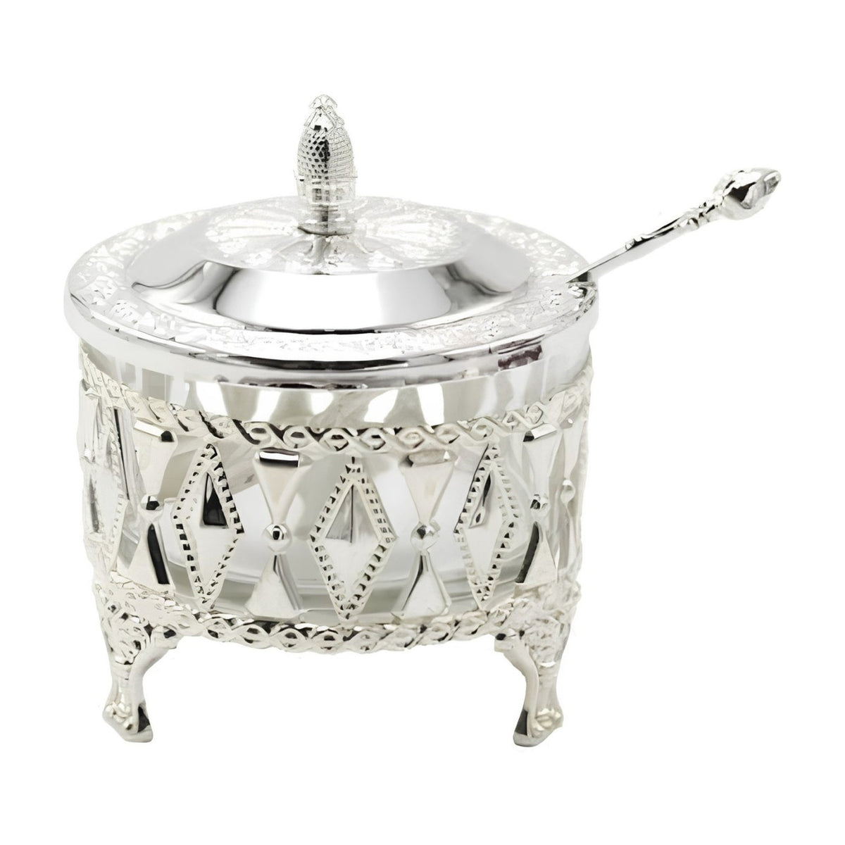 Charoset Dish, Silver Plated/Glass on Legs - Diamond Design