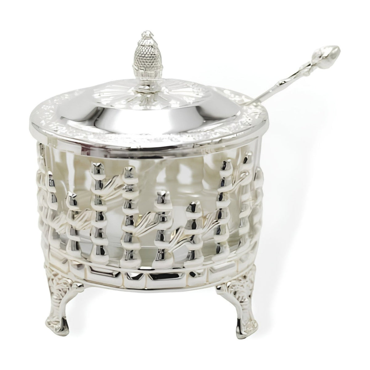 Charoset Dish, Silver Plated/Glass on Legs - Diamond Design