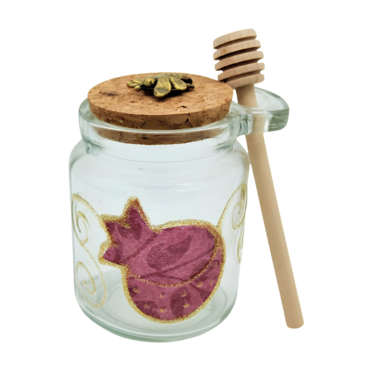 Glass Pomegranate Honey Dish + Wooden Spoon
