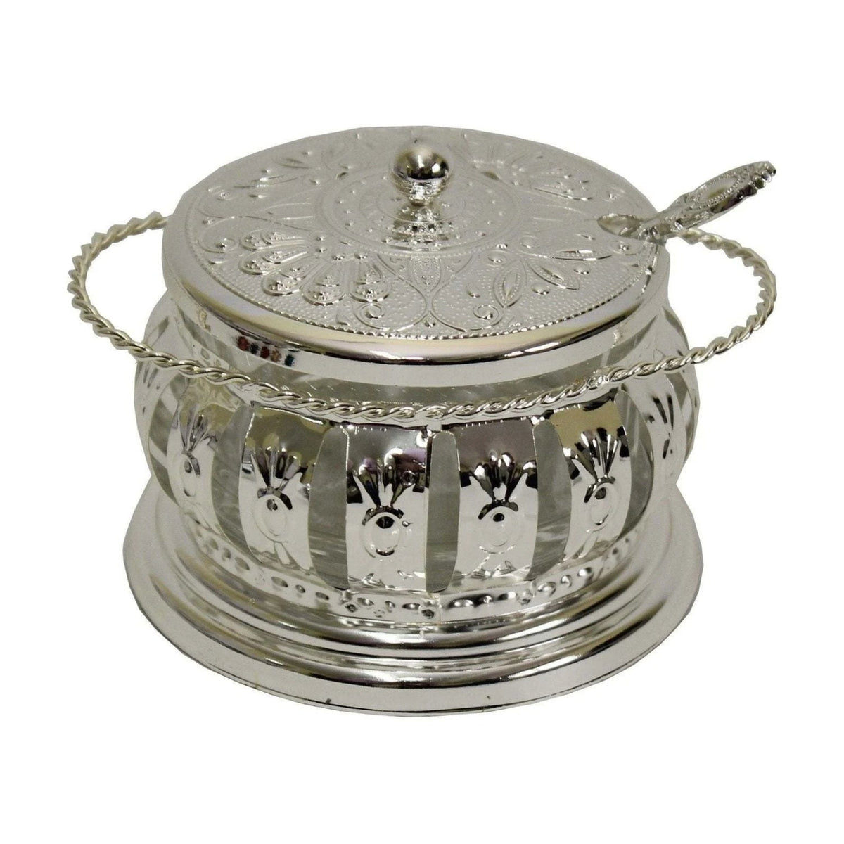 Honey Dish, Charoset Dish, Silver/Glass with Handles