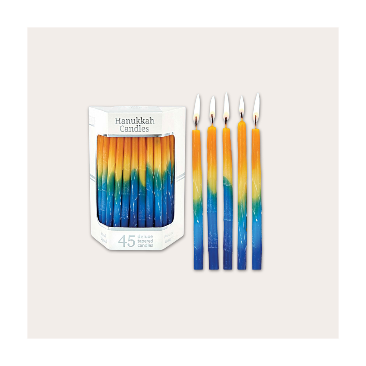 Deluxe Sunburst Tri Colored Hand Decorated Hanukkah Candles