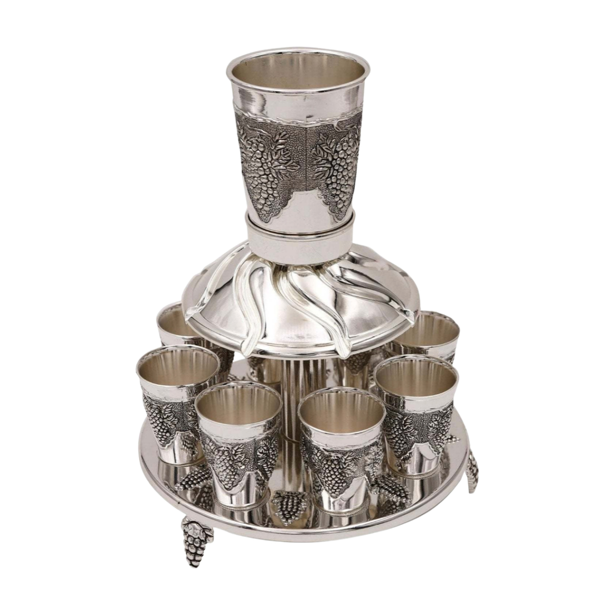 8 Cup Kiddush Fountain - Nickel - 11" H / Large Cup 3.5" / Small Cup 2"