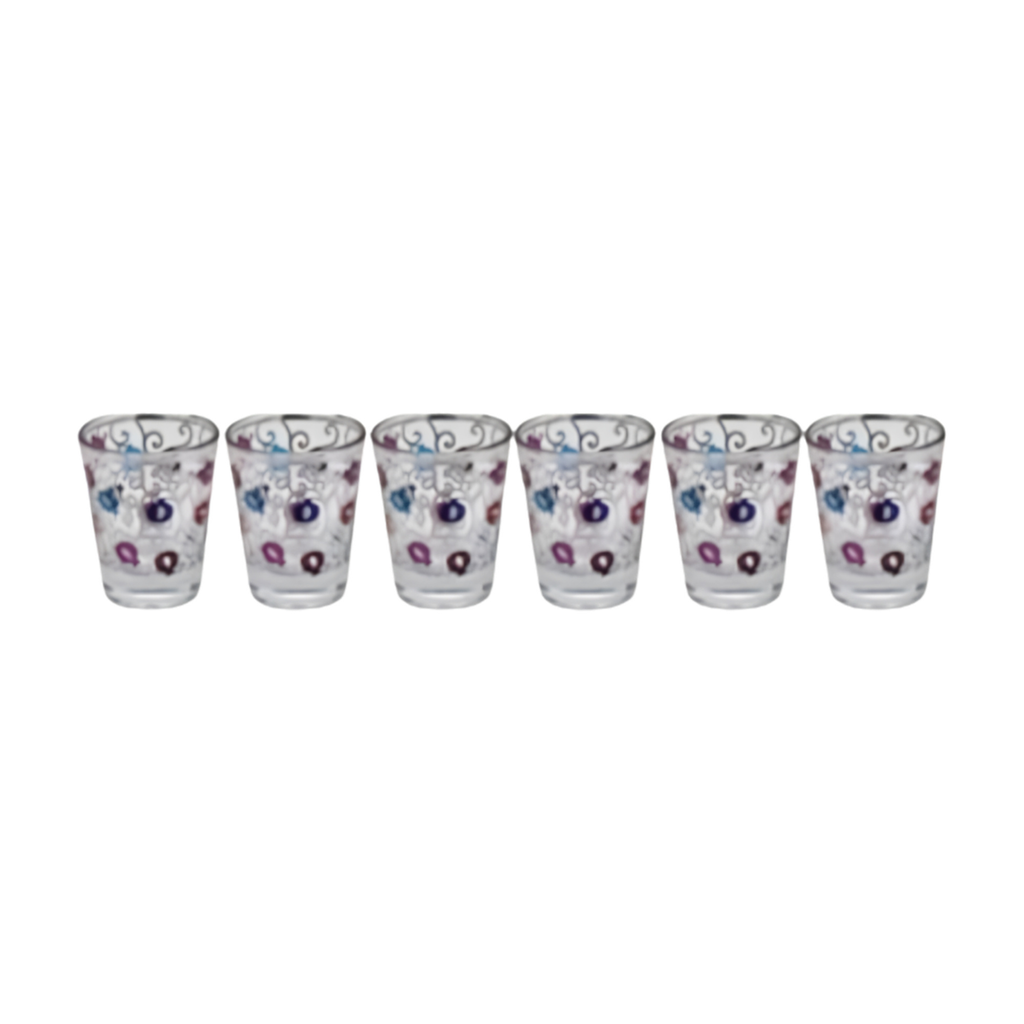 Kiddush Cup Set, Glass, 6pcs - Pomegranate Design