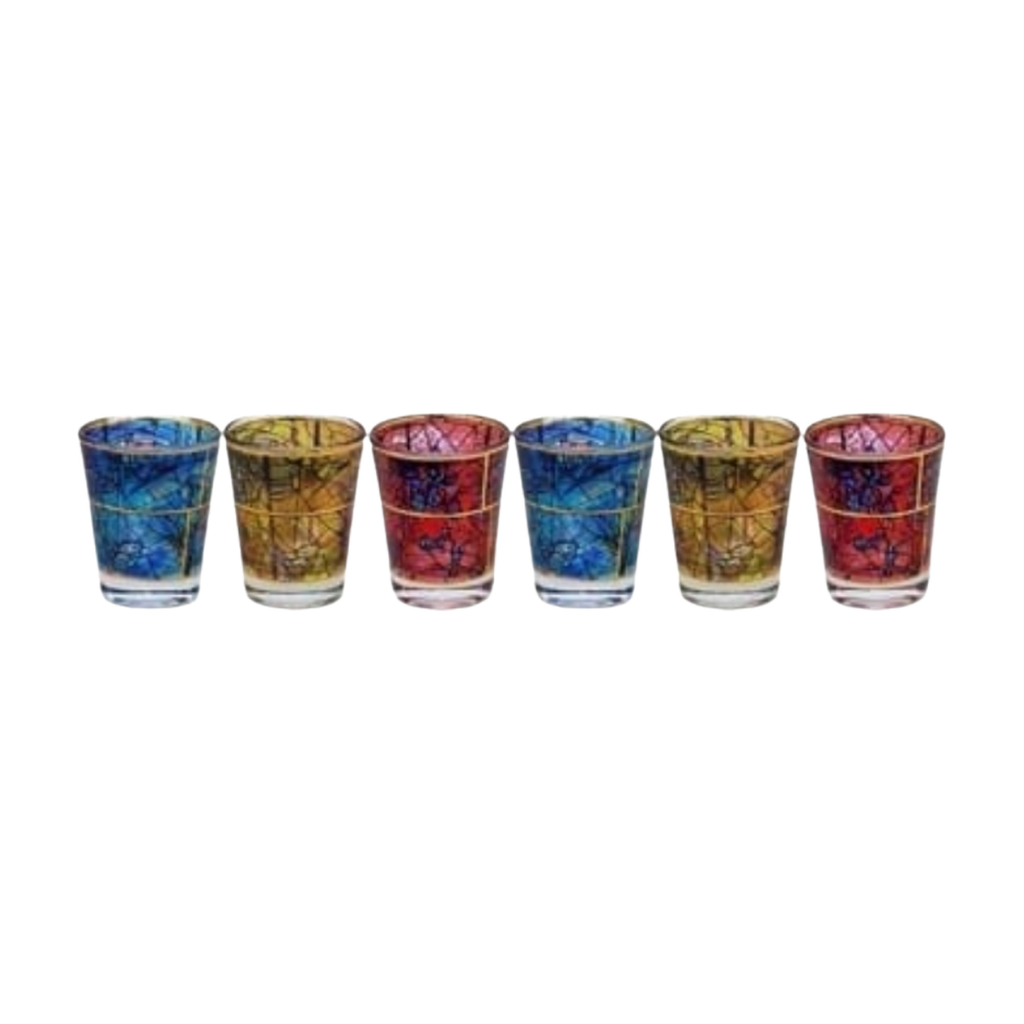 Kiddush Cup Set, Glass, 6pcs - Chagall Design