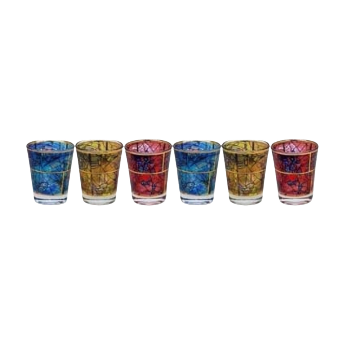Set of 6 Mini Kiddush ''Shot'' Glasses, Chagall Windows Design