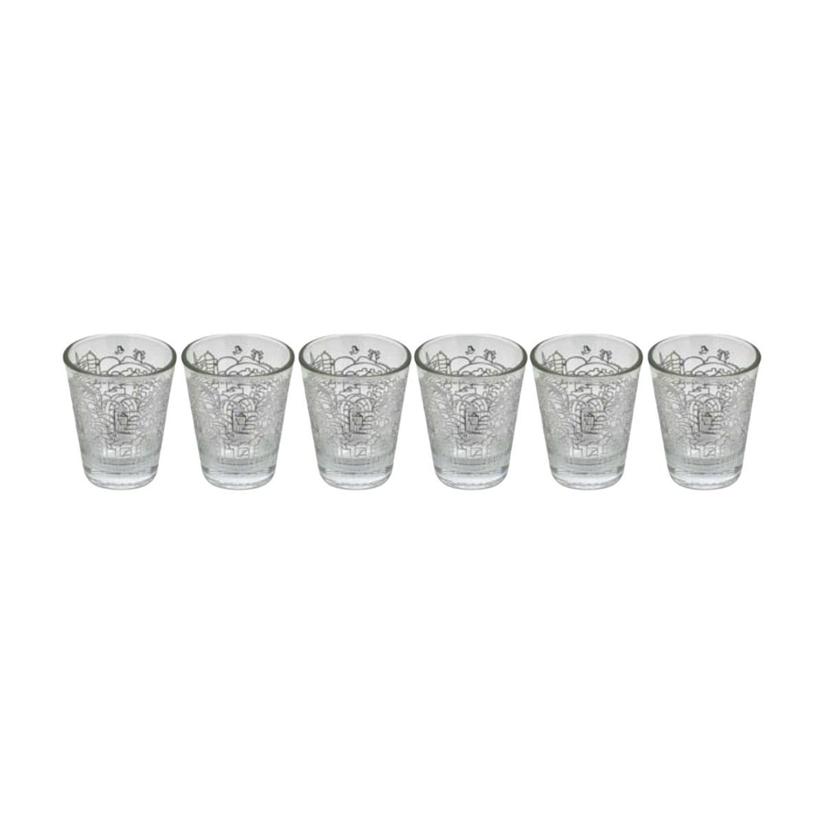 Kiddush Cup Set, Glass, 6pcs - Jerusalem Design