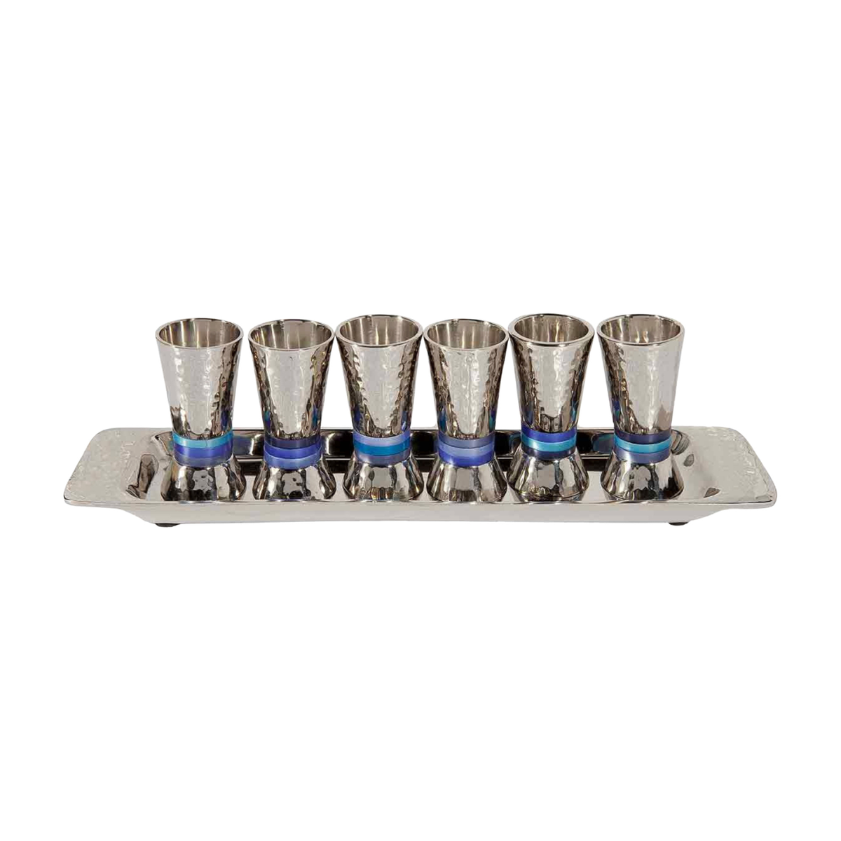 Hammered Aluminum Kiddush Set, Blue Shades Trim