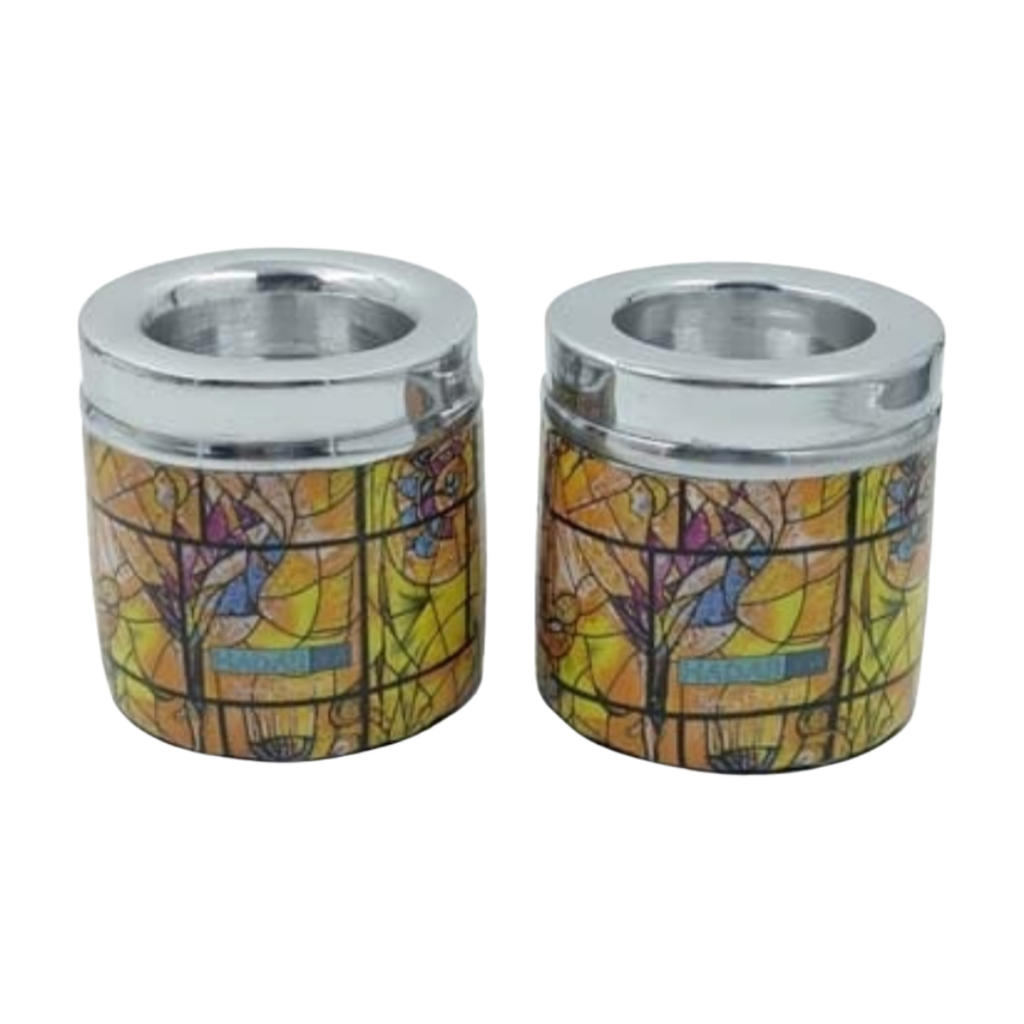 Aluminum Candlesticks with Epoxy Print, Chagall Windows Design