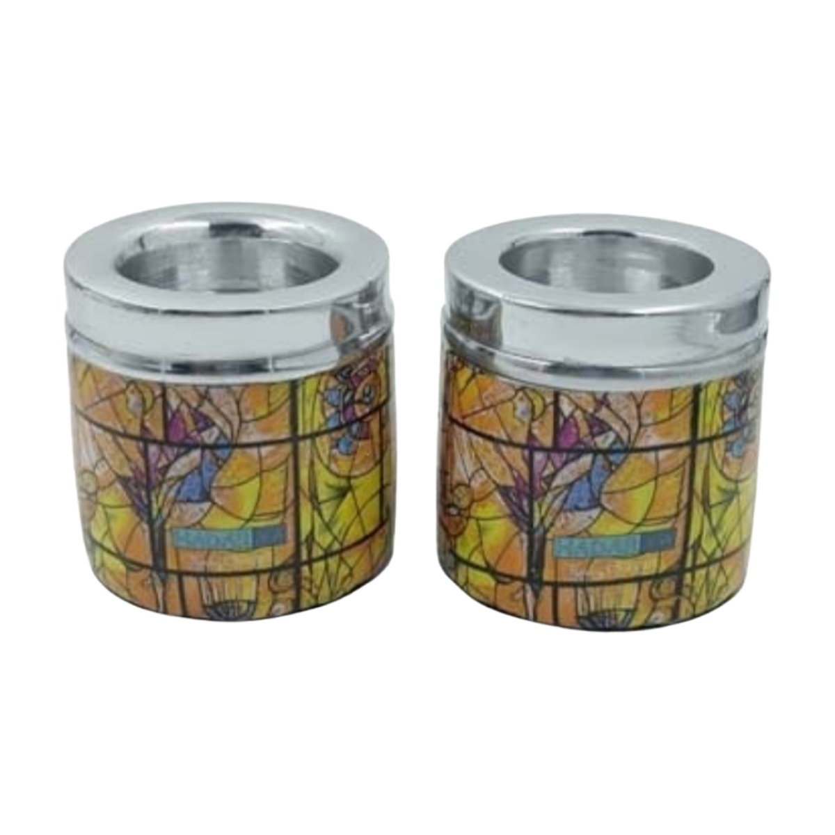Aluminum Candlesticks with Epoxy Print, Chagall Windows Design