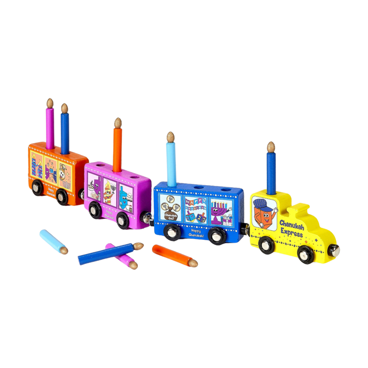 Wooden Train Play Menorah with Removable Candles