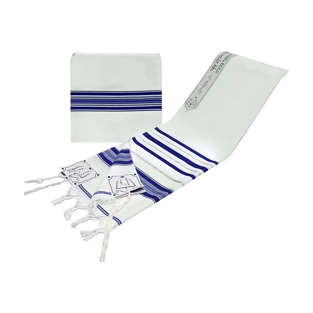 Traditional Wool Tallit with Matching Tallit Bag – Blue/Silver Stripes