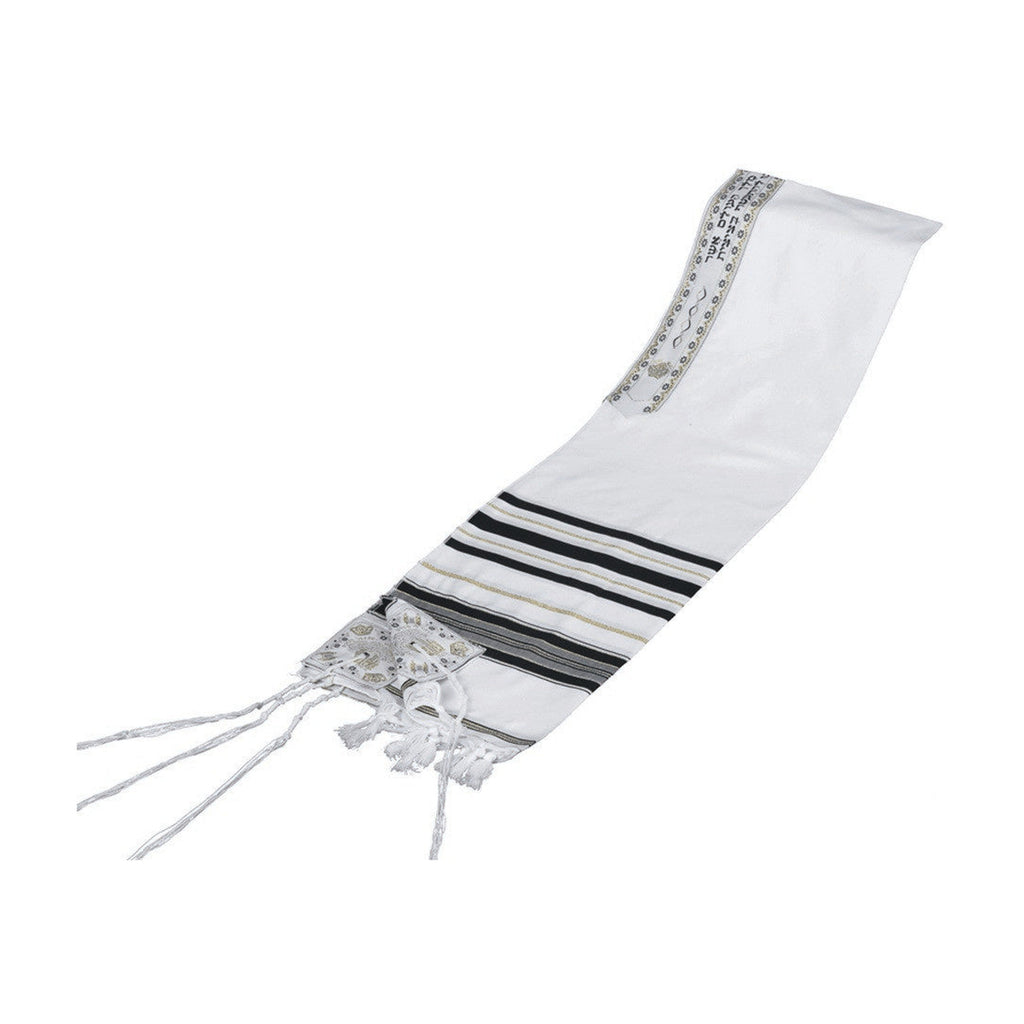 Tallit, Synthetic, Black & Gold Stripes