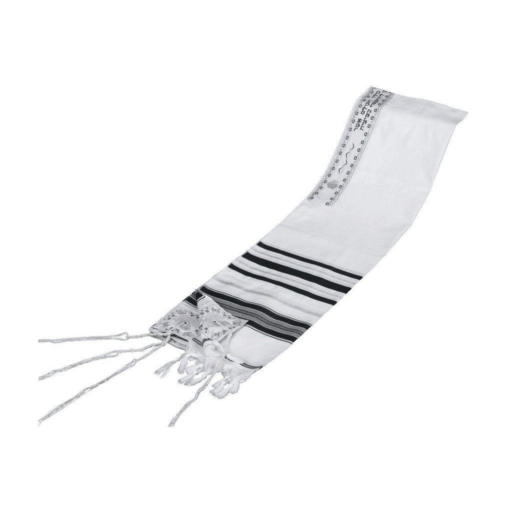 Tallit, Synthetic, Black & Silver Stripes