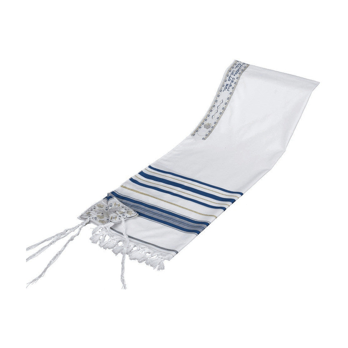 Tallit, Synthetic, Blue & Gold Stripes Size 24 (24'' x 72'') Ashkenazi Meyuchad (Machine Made)