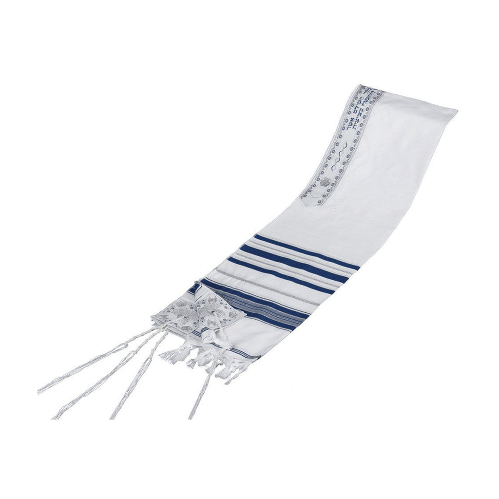 Tallit, Synthetic, Blue & Silver Stripes
