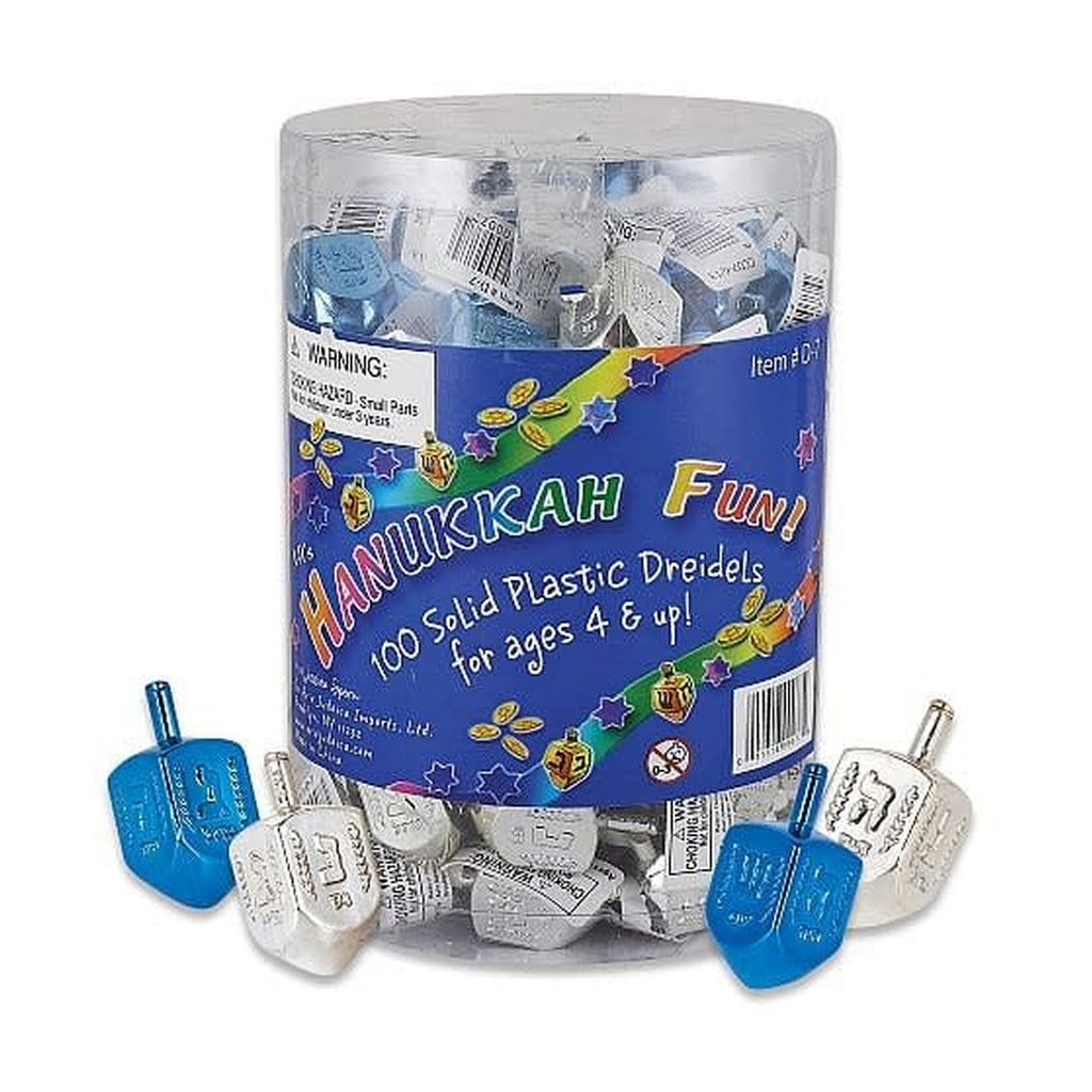Medium Plastic Dreidels, Metallic Silver/Blue