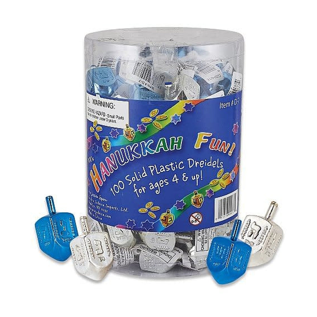Medium Plastic Dreidels, Metallic Silver/Blue - Bulk Pack (100pcs)