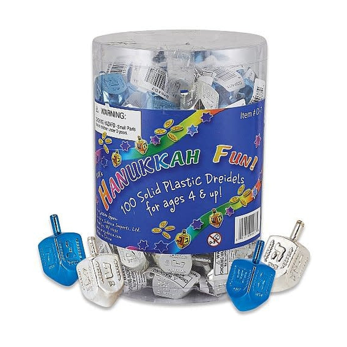 Medium Plastic Dreidels, Metallic Silver/Blue - Bulk Pack (100pcs)