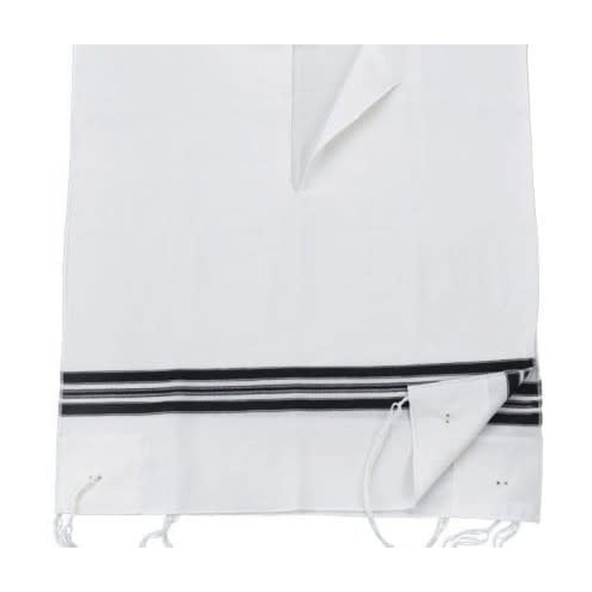 Wool Tzitzit / Arbah Kanfot, Black Stripes, V-Neck 20 Ashkenazi Avodat Yad (Handmade) Thin Gauge