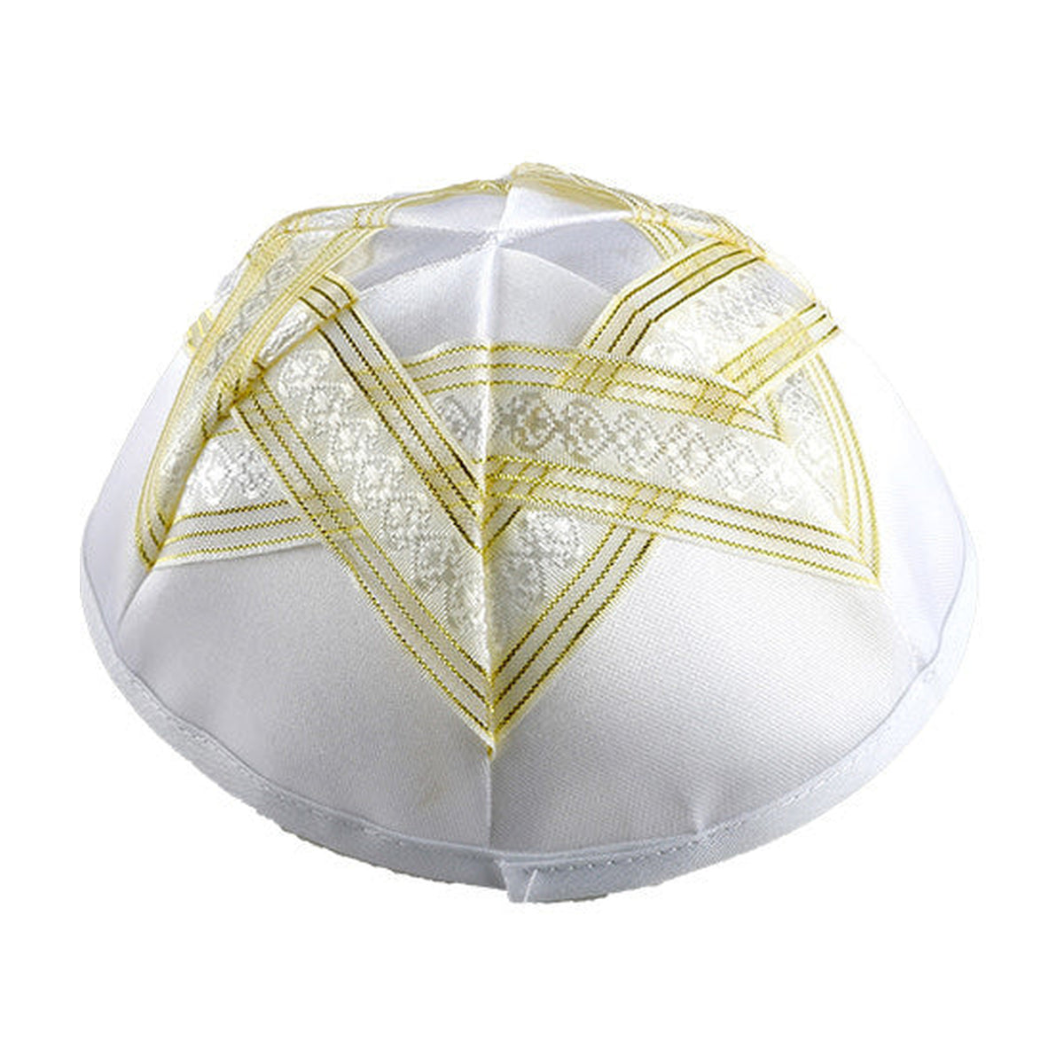 White Satin Kippah with Gold Magen David