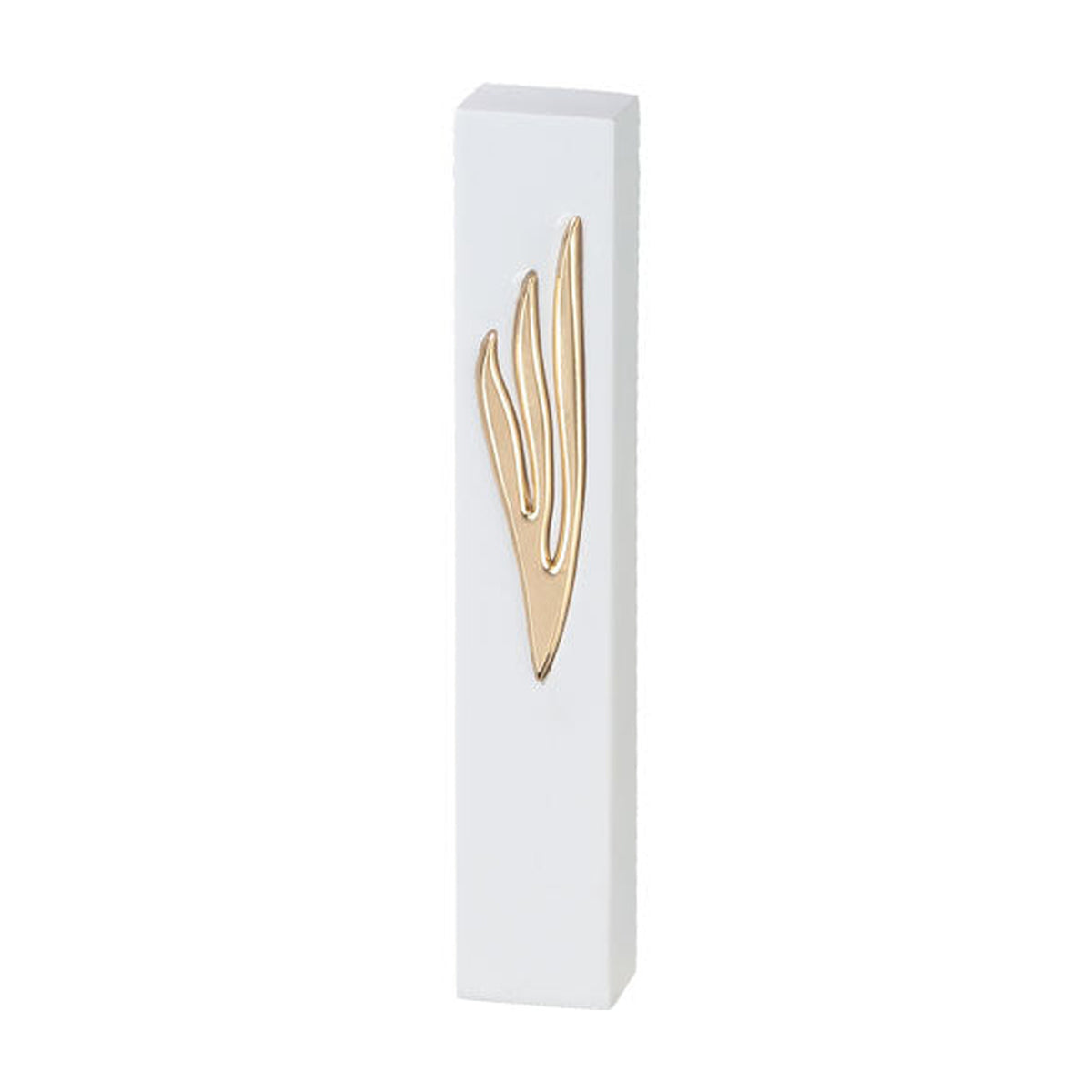 Cement-Look Mezuzah, White with Gold Shin, 12cm