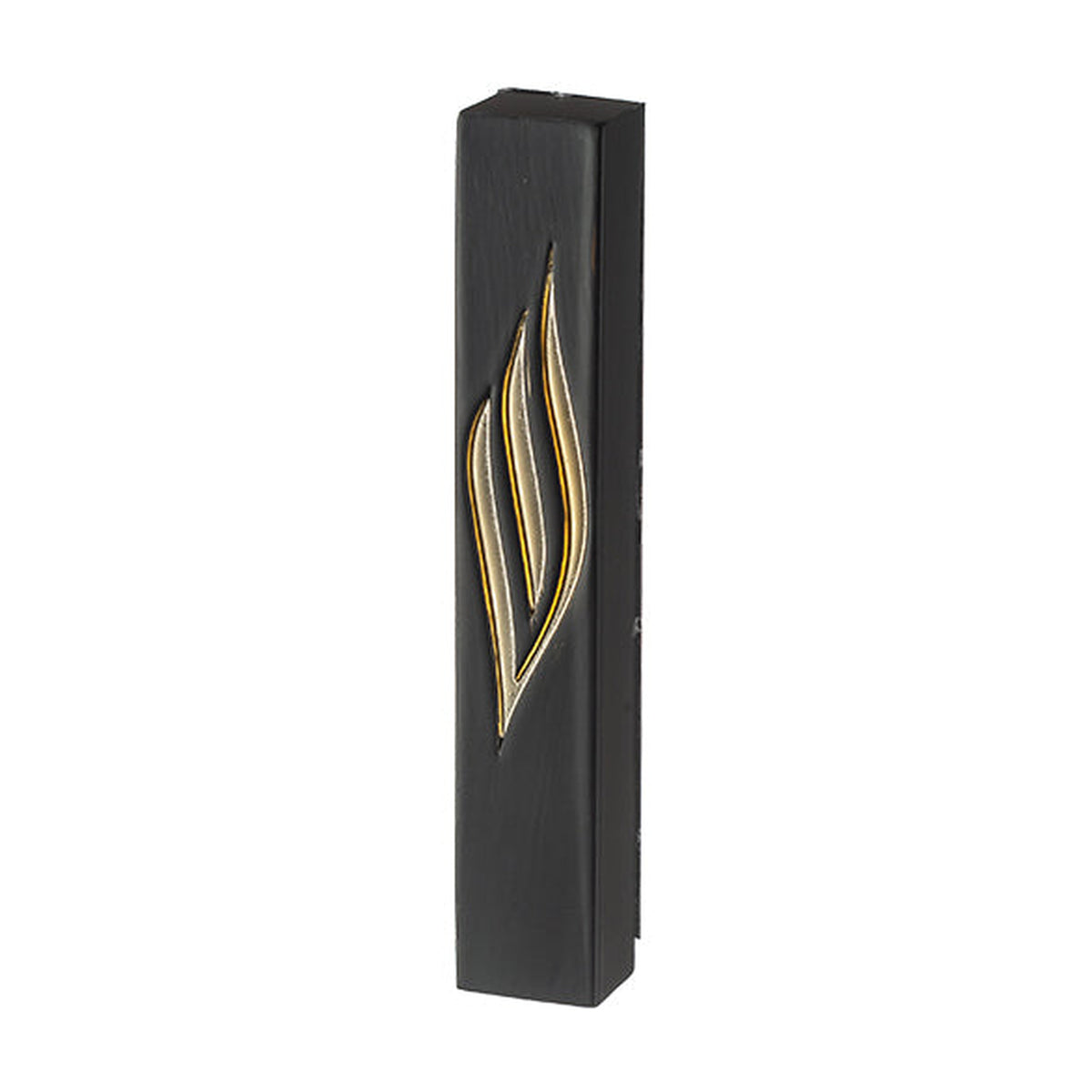 Cement-Look Mezuzah, Black with Gold Shin, 12cm