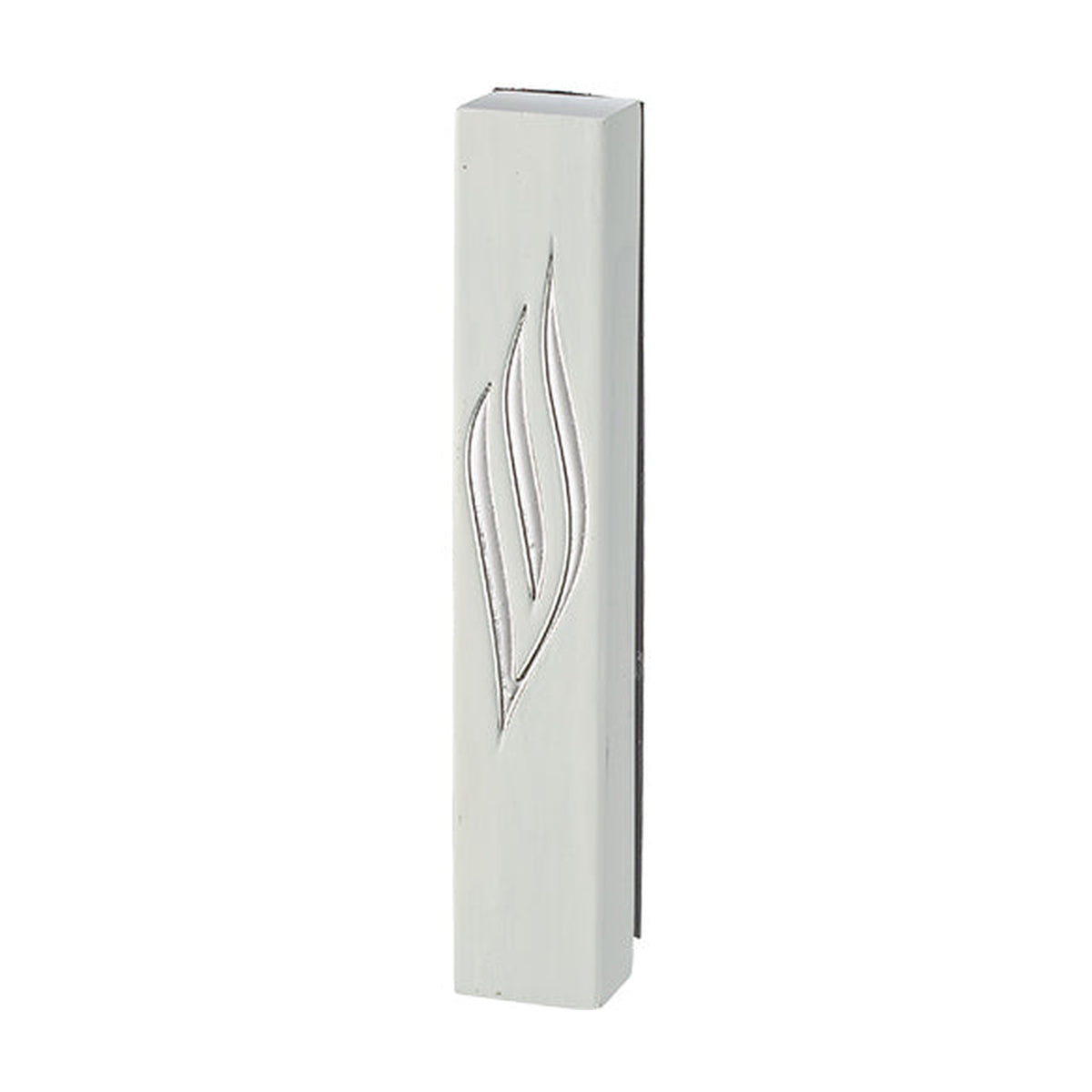 Cement-Look Mezuzah, White with Silver Shin, 12cm