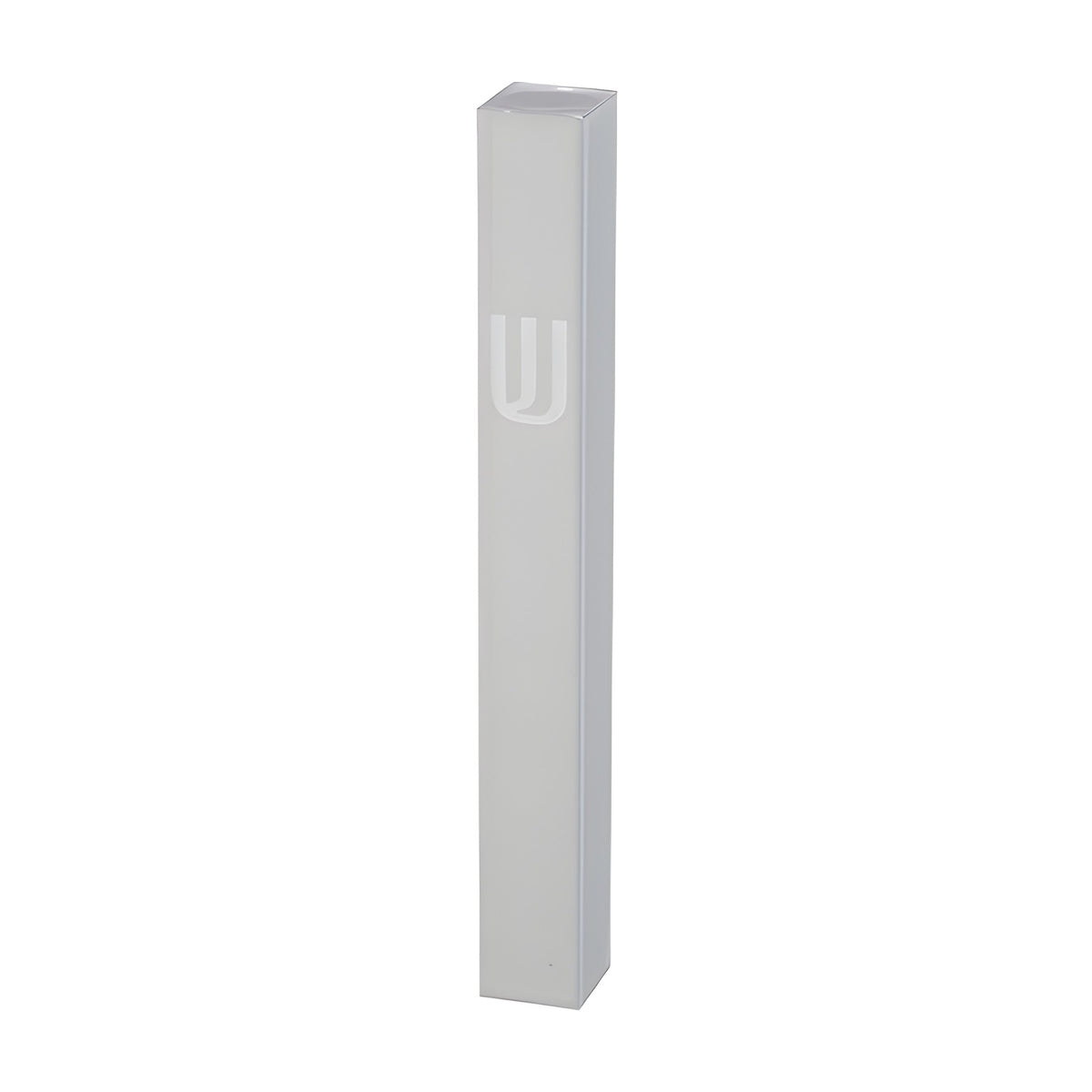 Aluminum Mezuzah with Square Profile, White with Silver Shin, 12cm