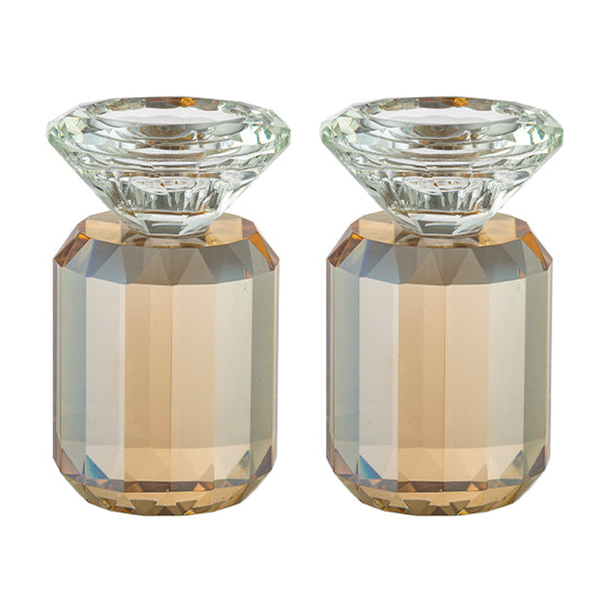 Crystal Candlesticks, Clear with Gold Base, 17cm (7'')