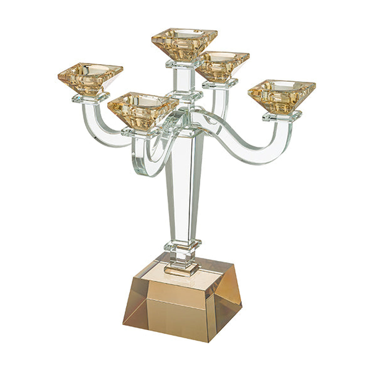 Crystal 5-Branch Candelabrum, Clear with Gold Base and Branches, 34cm (13½'')