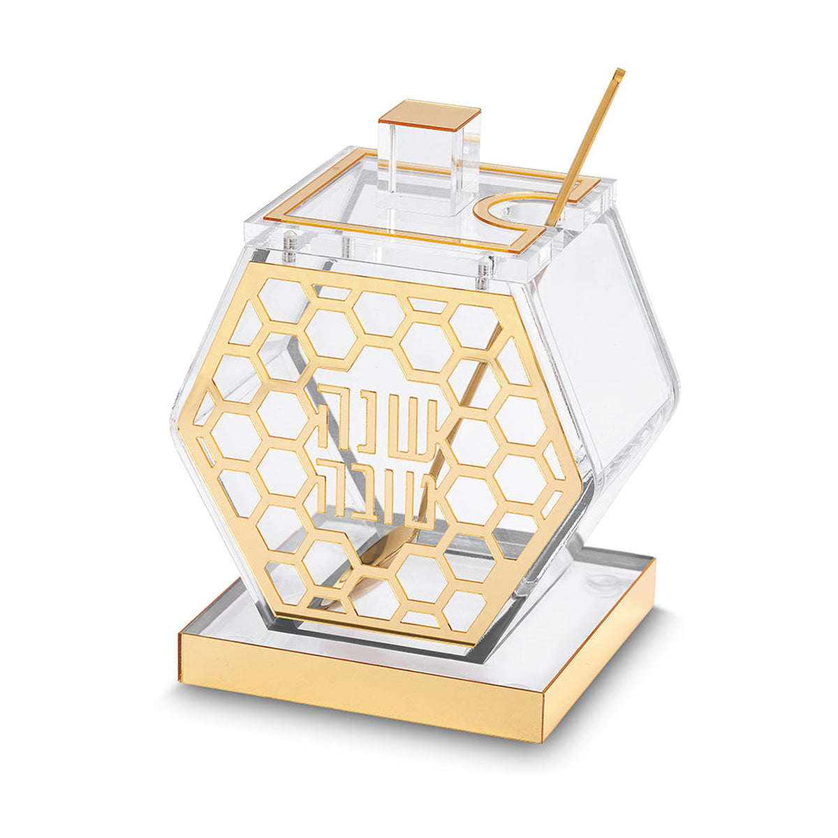 Lucite Honey Dish, Hexagonal with Gold Trim