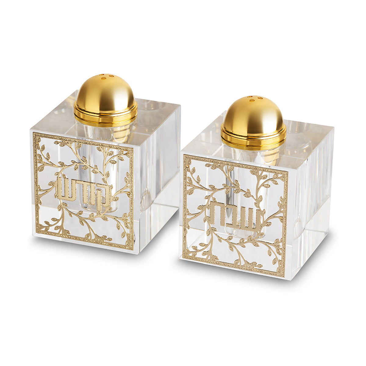Crystal Salt and Pepper Shakers with Gold Trim