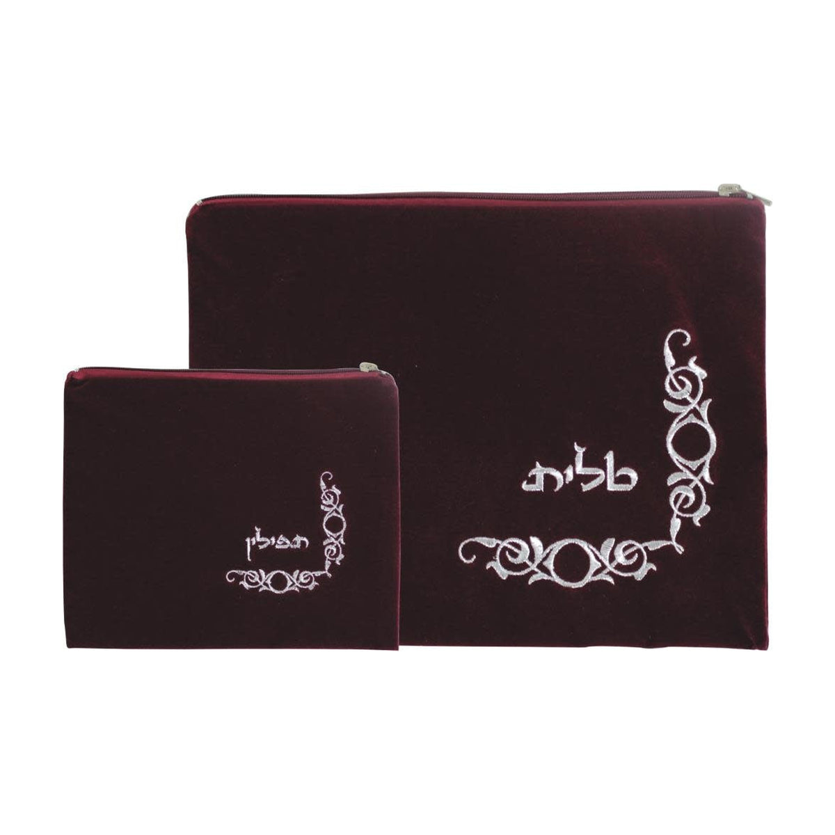 Velvet Tallit and Tefillin Bag Set, Crimson