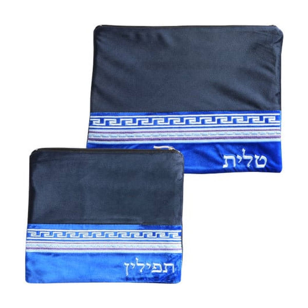 Velvet Tallit and Tefillin Bag Set, Light Blue Tones