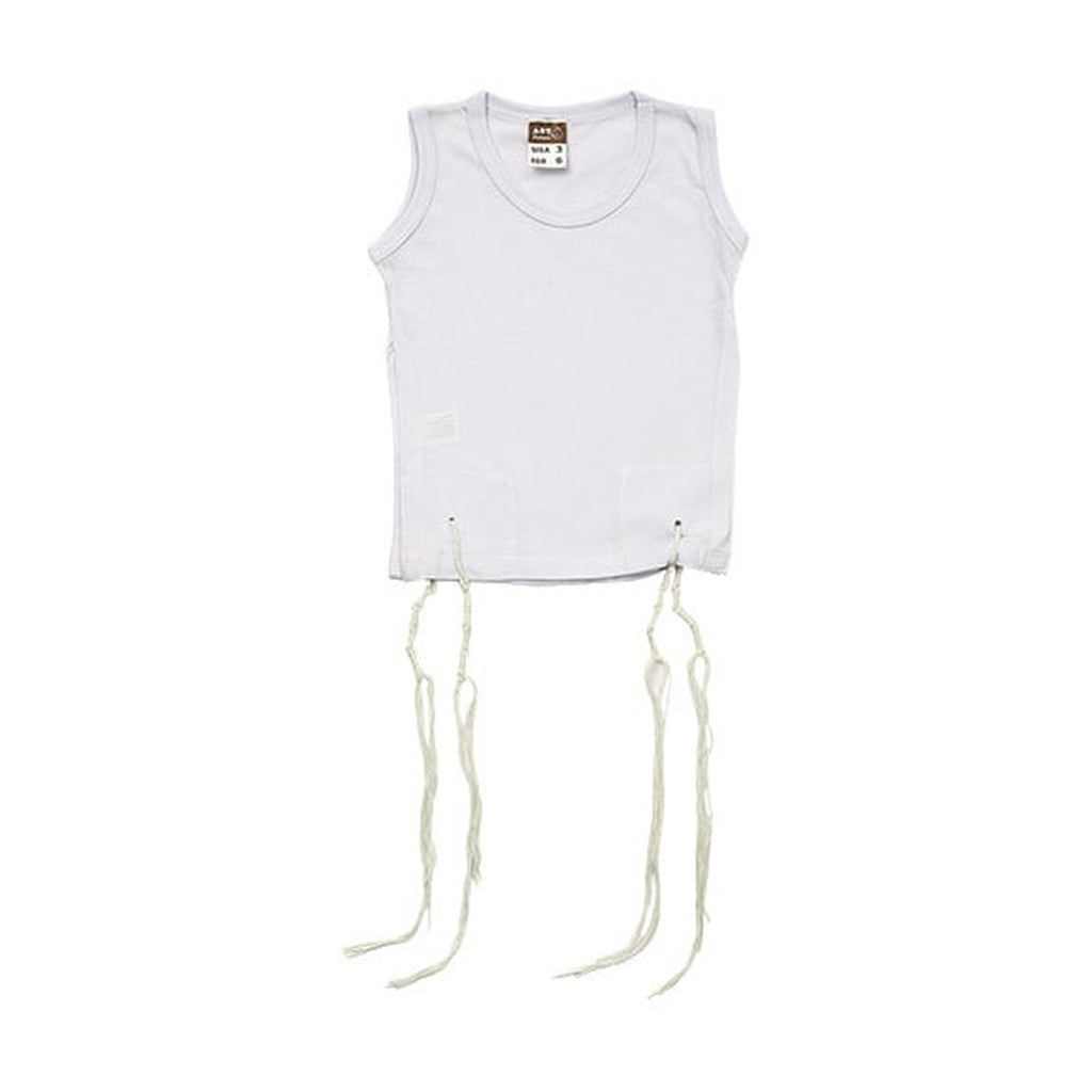 100% Cotton Undershirt-Style Arbah Kanfot (Tzitzit) with Ashkenazi Thin Gauge Machine Made Tzitzit Strings Adult Sizes