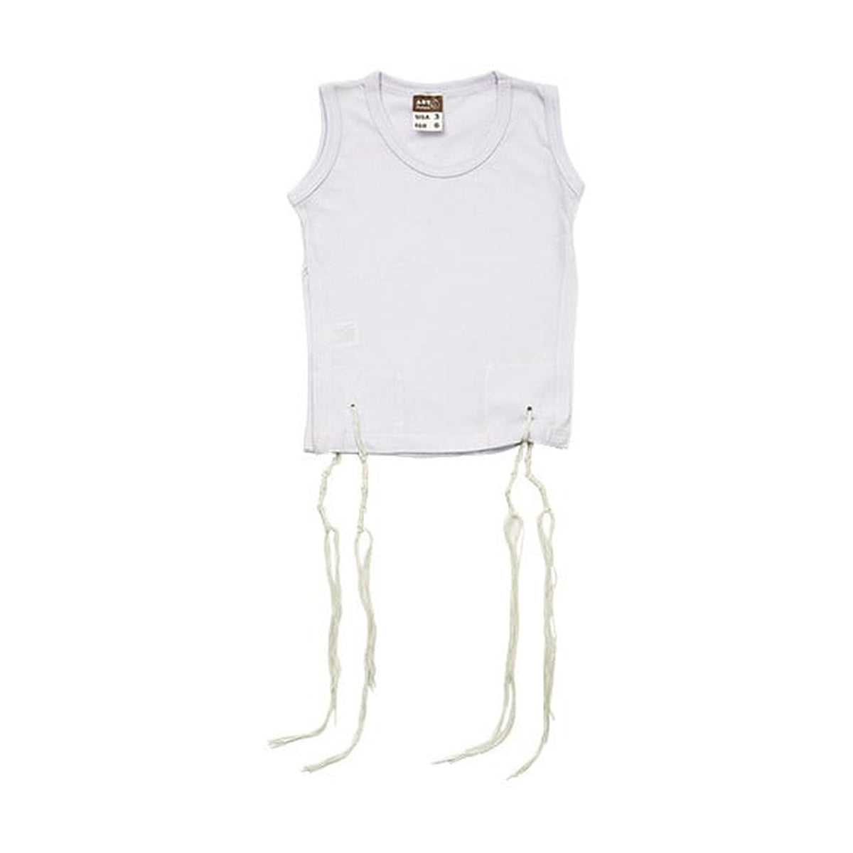100% Cotton Undershirt-Style Arbah Kanfot (Tzitzit) with Ashkenazi Thin Gauge Machine Made Tzitzit Strings Adult Sizes