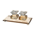 Crystal Candlesticks with Tray, Geometric Design