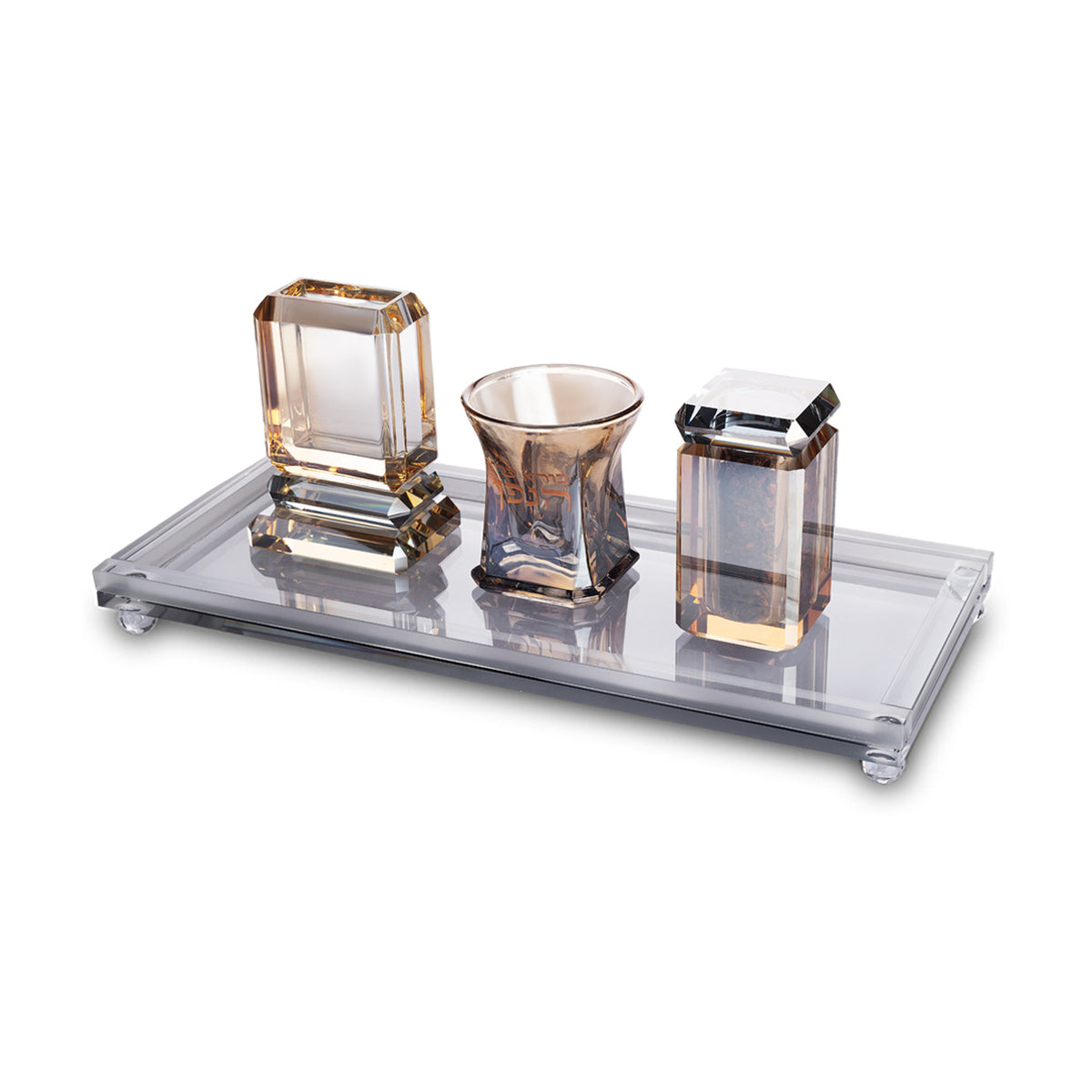 Crystal Havdallah Set, Smoky Gray with Gold