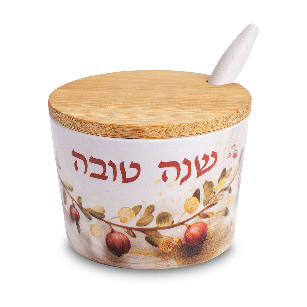 Bamboo-Plastic Honey Dish, Apples-Shana Tova Design