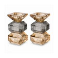 Crystal Candlesticks, Geometric Design, Smoky Grey and Gold
