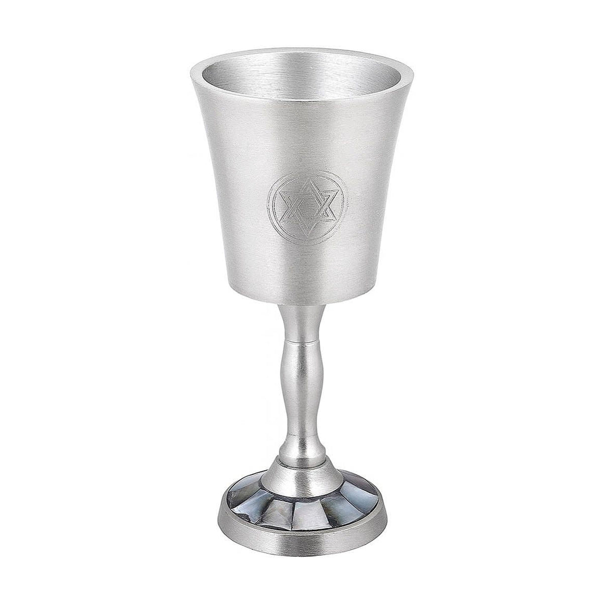 Kiddush Cup, Stemmed, Pewter with Black Pearl Inlay